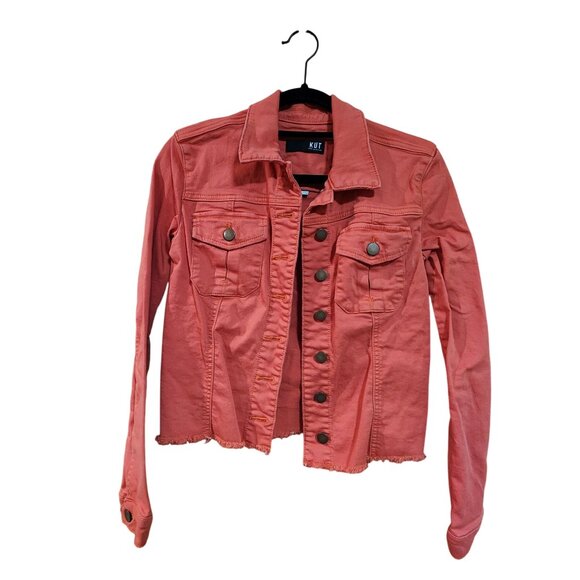 Kut From The Kloth Womens Coral Denim Jacket XS Button Front Casual Raw Hem - Picture 1 of 3